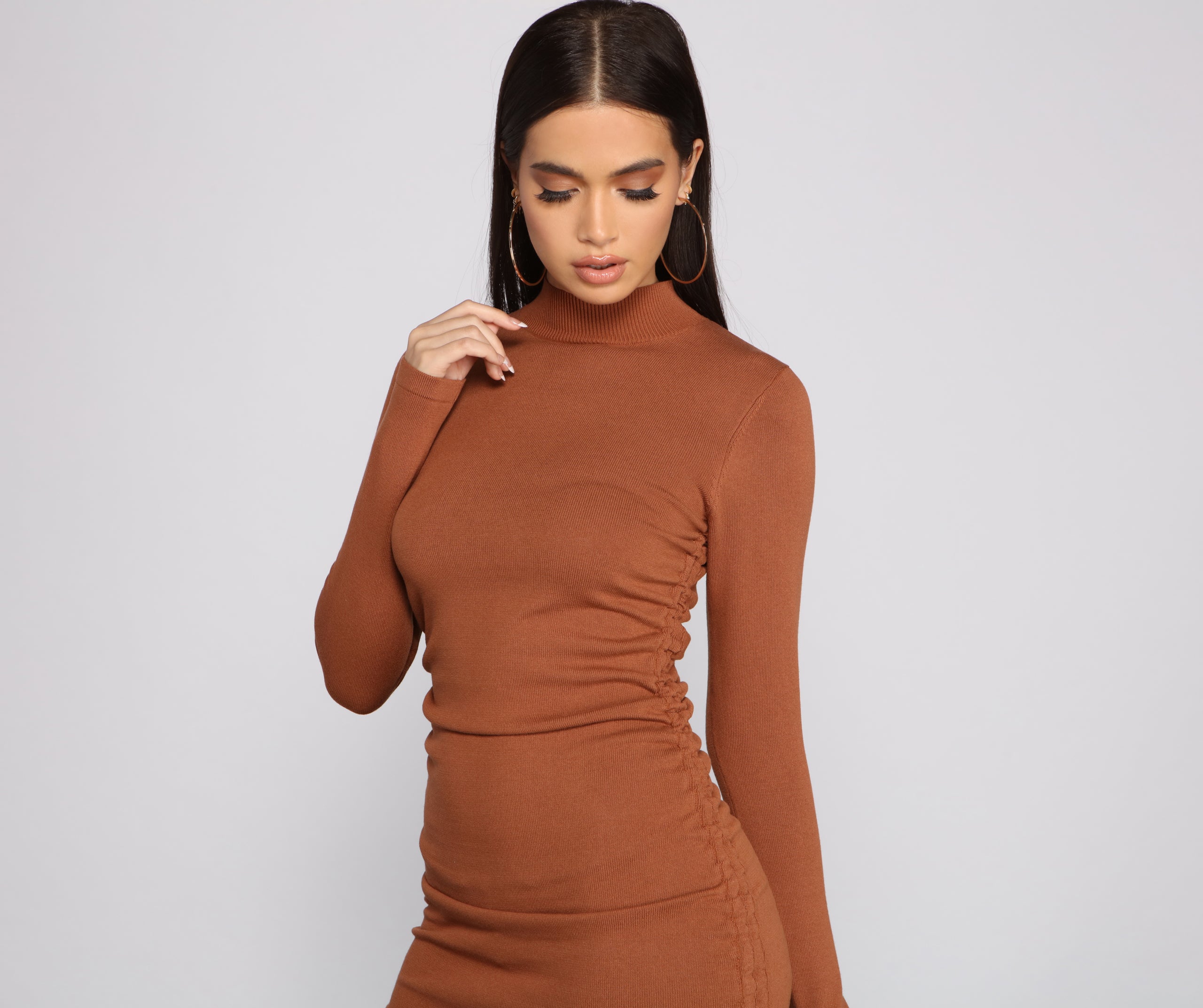 Keeping Knit Real Ruched Mini Dress