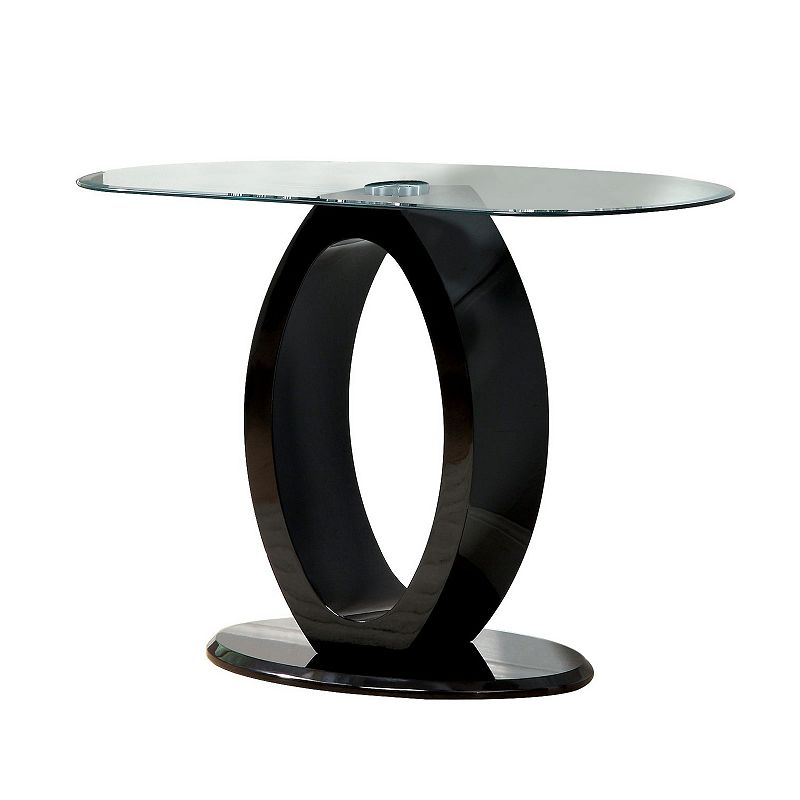 Contemporary Tempered Glass Top Sofa Table with O Shape Base， Black