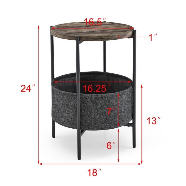 Modern Accent End Table/Side/Leisure Table Tables with Storage Basket， Grey Cloth Bag， for Living Room/Bedroom Furniture