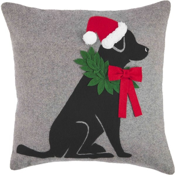 Mud Pie Christmas Dog Wool Pillow， Gray