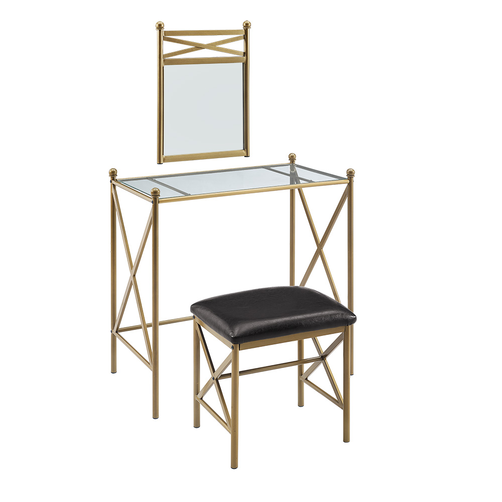 Mainstays Gold Metal Vanity with Wall Mirror and Upholstered Stool  Crowdfused