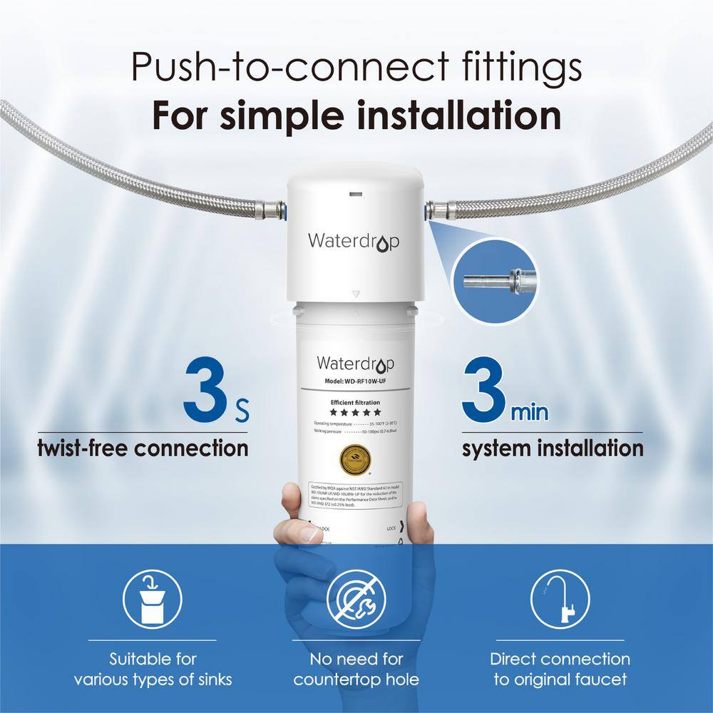 Waterdrop 8000 Gal. 0.01 m Long Last Ultra Filtration Under-Sink Water Filter System- Direct Connect to Kitchen Faucet B-WD-10UAW-UF