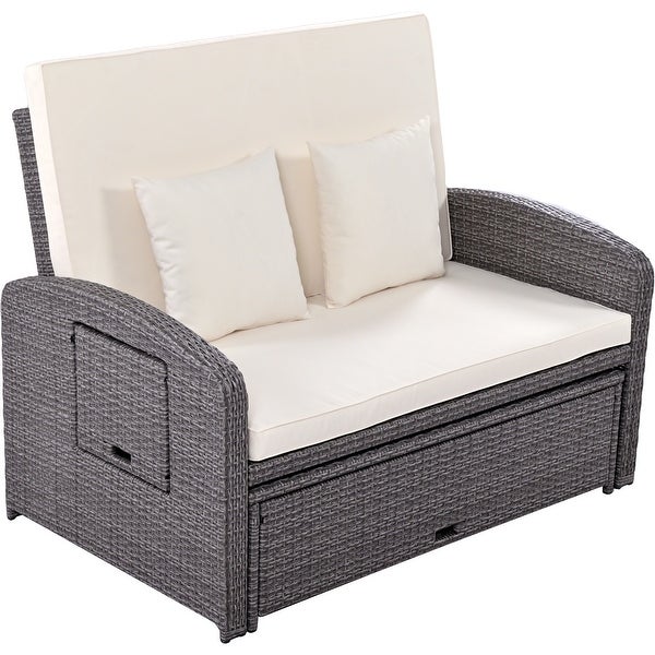 2 Person Rattan Double Reclining Sunbed Chaise Lounge - Overstock - 37421140