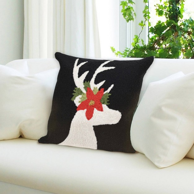 Front Porch Reindeer Indoor outdoor Square Throw Pillow Black Liora Manne