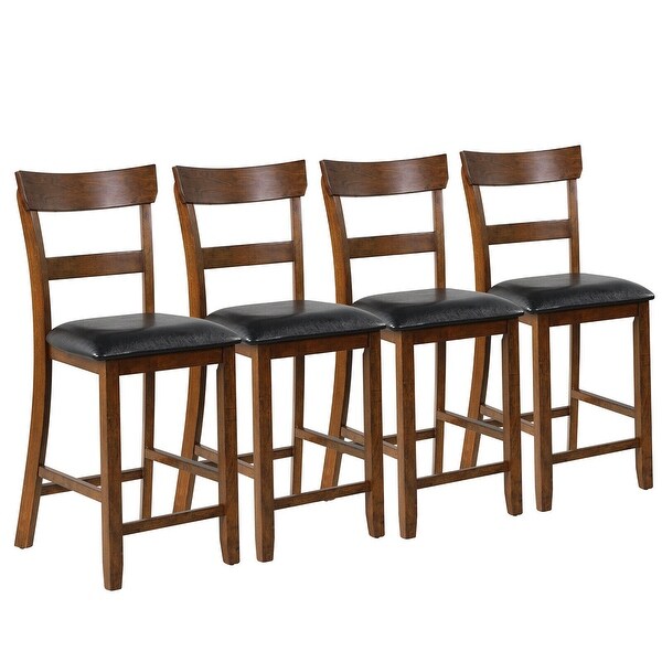 Gymax Set of 4 Barstools Counter Height Chairs w/Leather Seat and Rubber - See Details