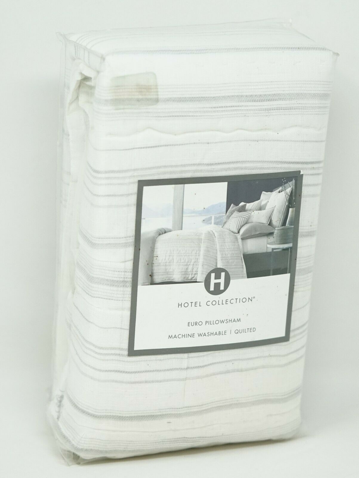 Hotel Collection Linen Fog Quilted 100% Cotton Striped Pillow Sham - EURO - Gray