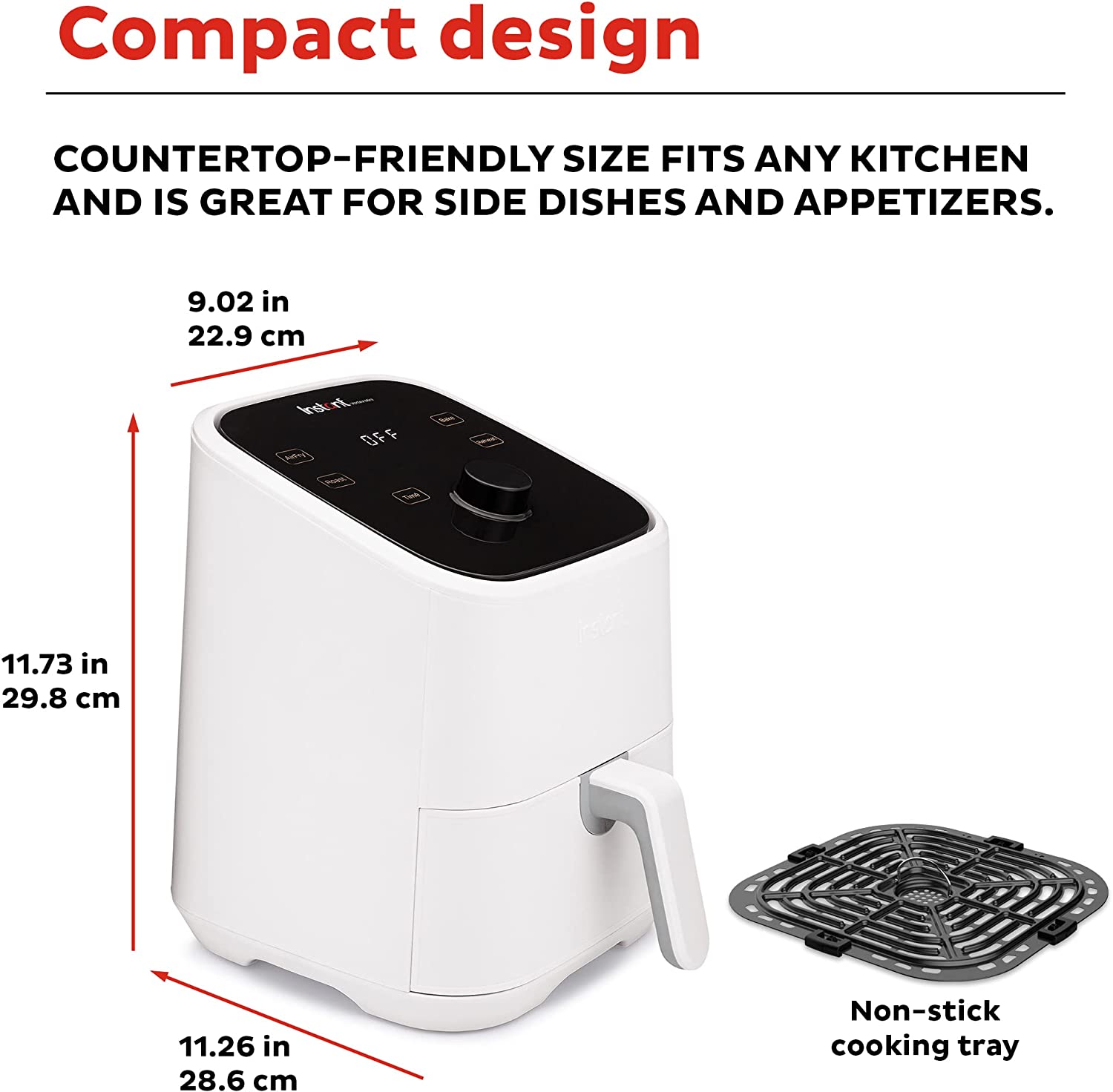 Instant Vortex 4-in-1， 2-QT Mini Air Fryer Oven Combo， From the Makers of Instant Pot with Customizable Smart Cooking Programs， Nonstick and Dishwasher-Safe Basket， App with over 100 Recipes， White