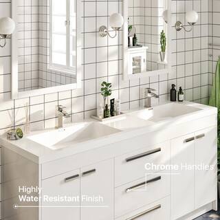 Eviva Lugano 72 in. W x 19 in. D x 34 in. H Double Bathroom Vanity in White with White Acrylic Top with White Sinks EVVN1700-8-72WH