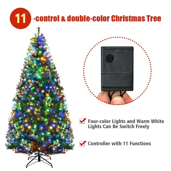 Gymax 7FT PreLit Christmas Tree Hinged Artificial Tree w/ Colorful