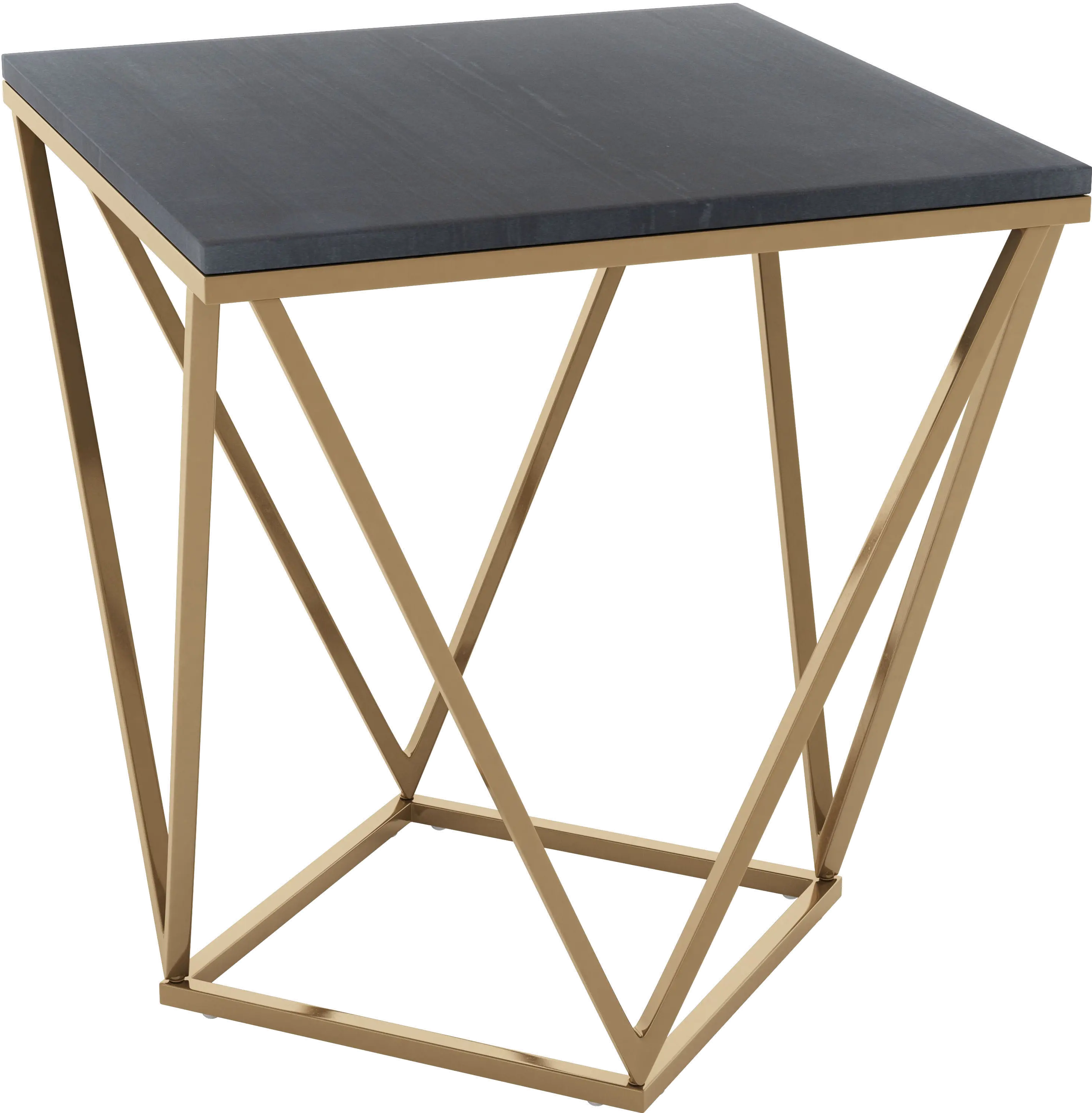 Black and Gold End Table with Marble Top - Verona