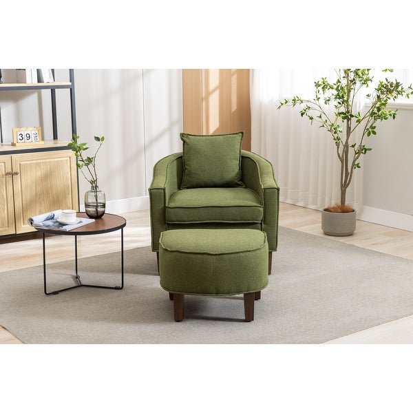 Modern Barrel Chair Mid Century Upholstered Accent Chair Round Arms Chair with Ottoman， Green