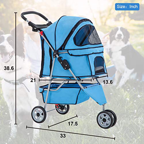 Bestpet Pet Stroller for Medium and Small Dogs， Foldable， 3 Wheels， Waterproof， Blue