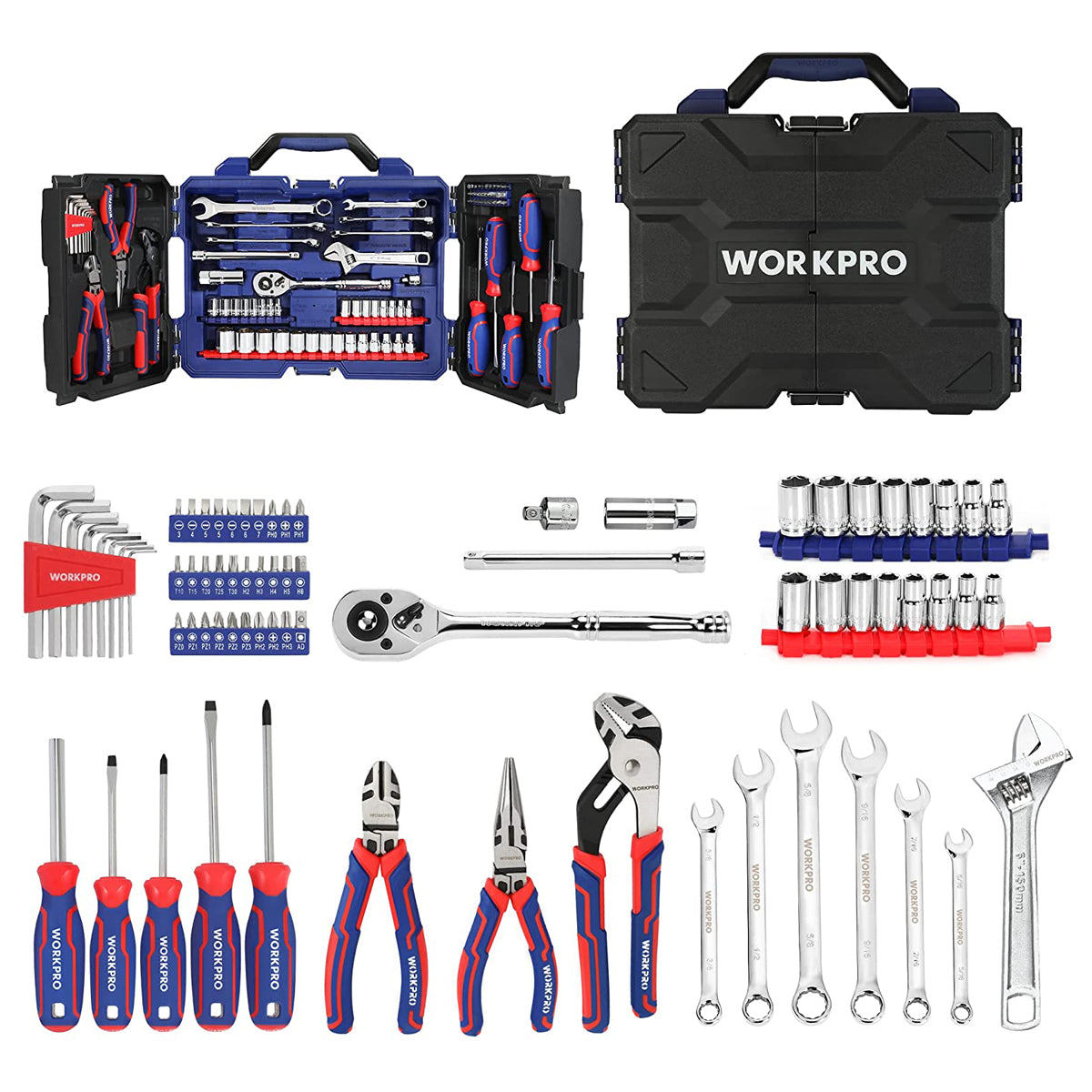 WORKPRO 87-piece Mechanics Tool Set， Hand Tools Kit with Storage Tool