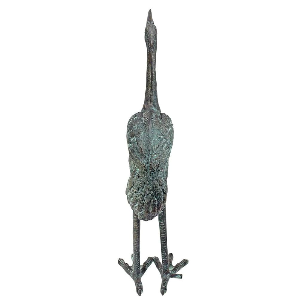 Small Bronze Straight Neck Crane Piped Garden Statue by Design Toscano