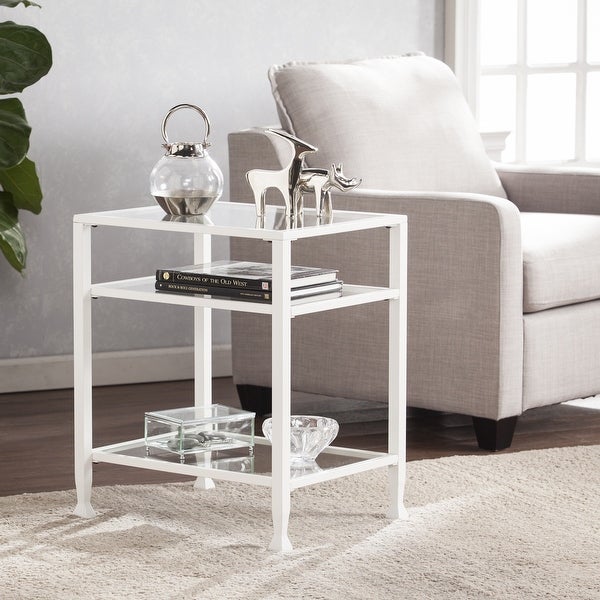 SEI Furniture Price Metal Side Table with Glass Shelf