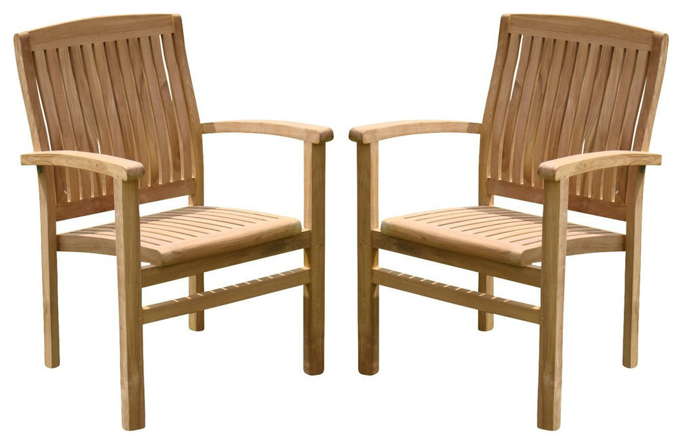 Wave Stacking Arm Chairs  Teak Outdoor Dining Patio  Set of 2   Transitional   Outdoor Dining Chairs   by Teak Deals  Houzz