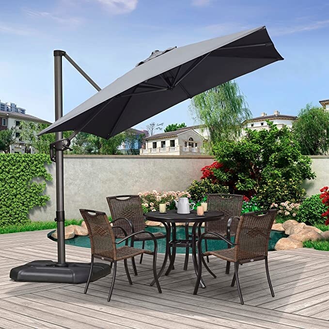 PURPLE LEAF 8 ft Square 360 Degree Rotation Patio Cantilever Umbrella