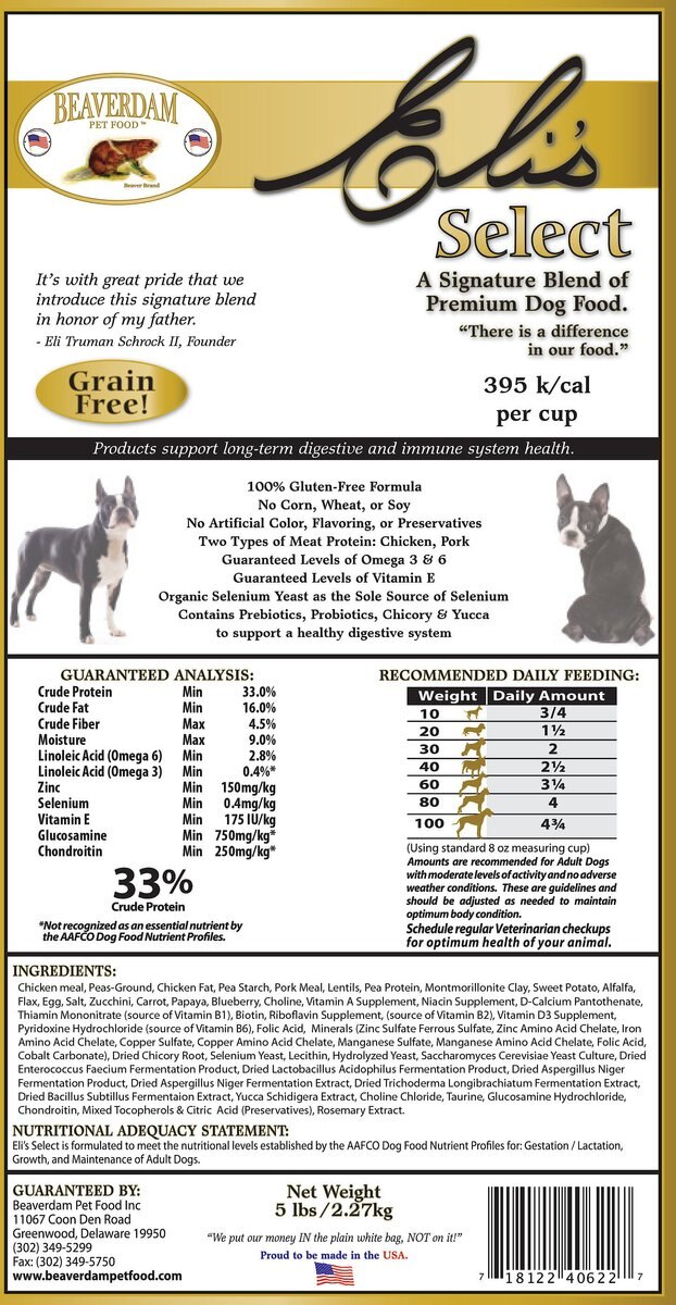 Beaverdam Pet Food Eli's Select 33/16 Grain-Free Dry Dog Food