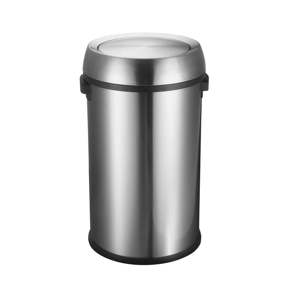 Alpine Industries 17 Gal. Stainless Steel Heavy-Gauge Brushed Open Top Commercial Trash Can with Swivel Lid Cover 470-65L-PKG