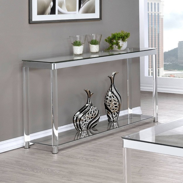 Anne Acrylic Console Sofa Table With Glass Top And Shelf Chrome Coaster