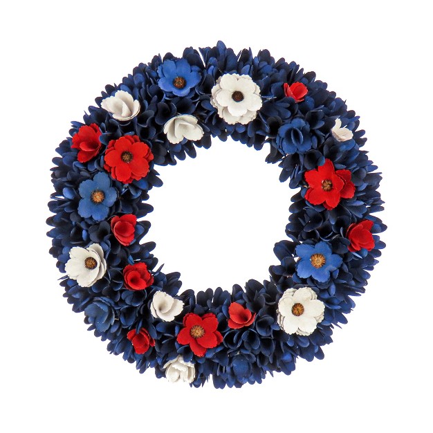 Red White And Blue Floral Wood Curl Wreath National Tree Company