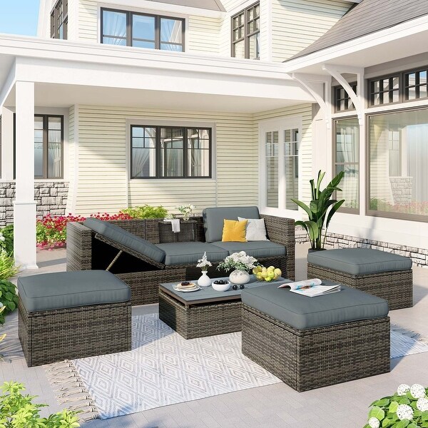 5 PCS Outdoor Patio Furniture Wicker Sofa Set for 6