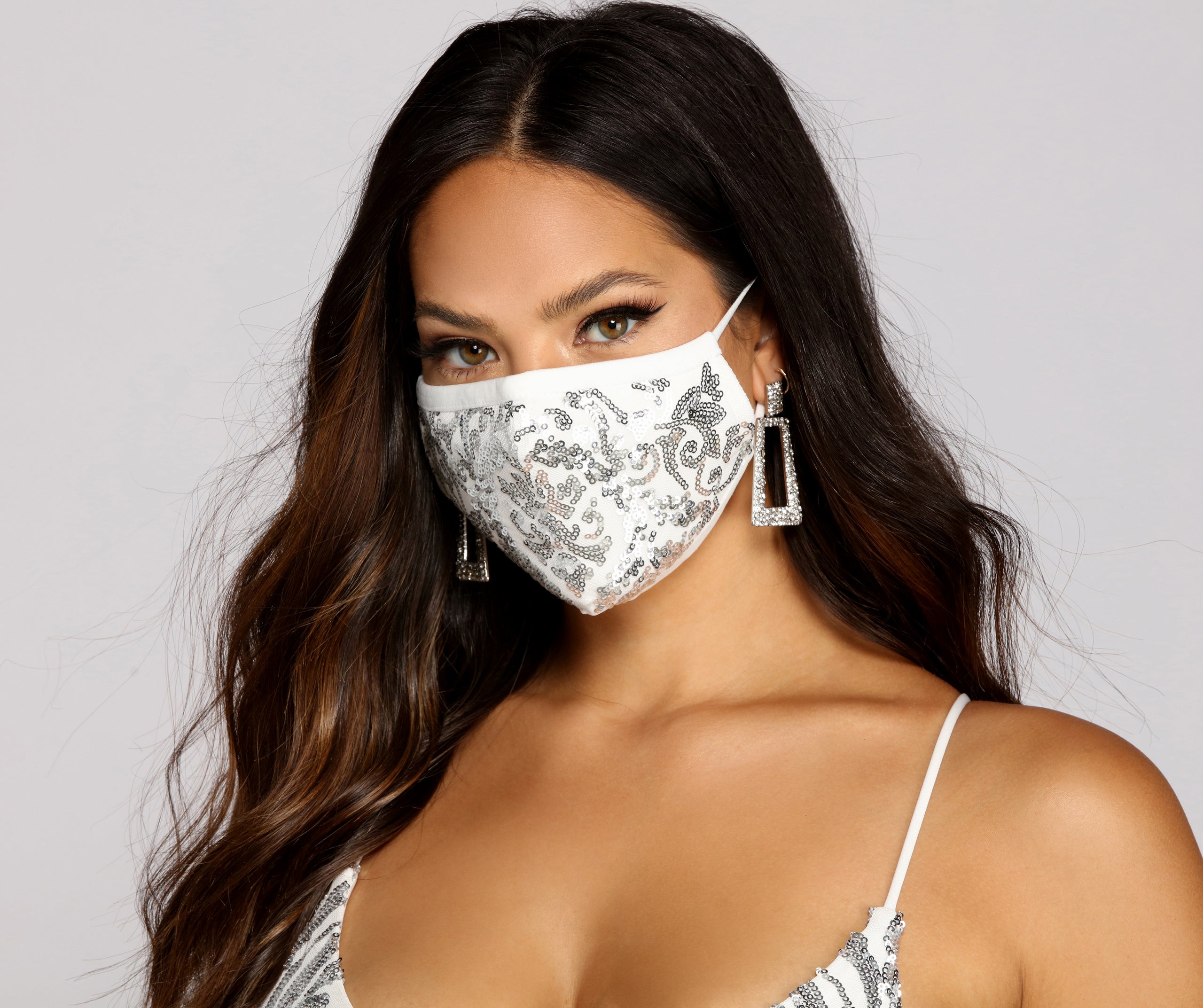 Sequin Scroll Print Face Mask