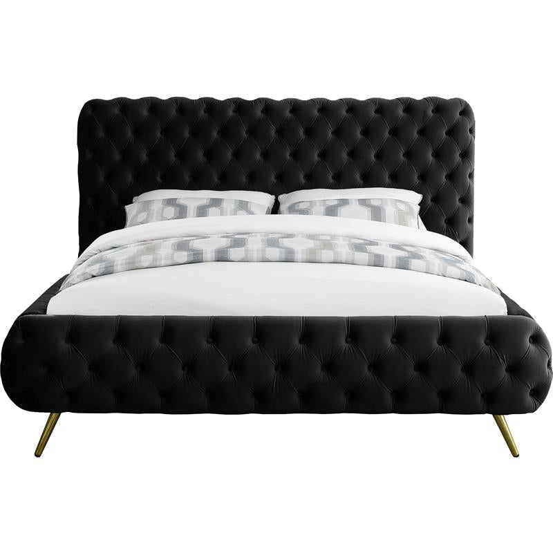 Meridian Furniture Delano Solid Wood Tufted Velvet Queen Bed in Black