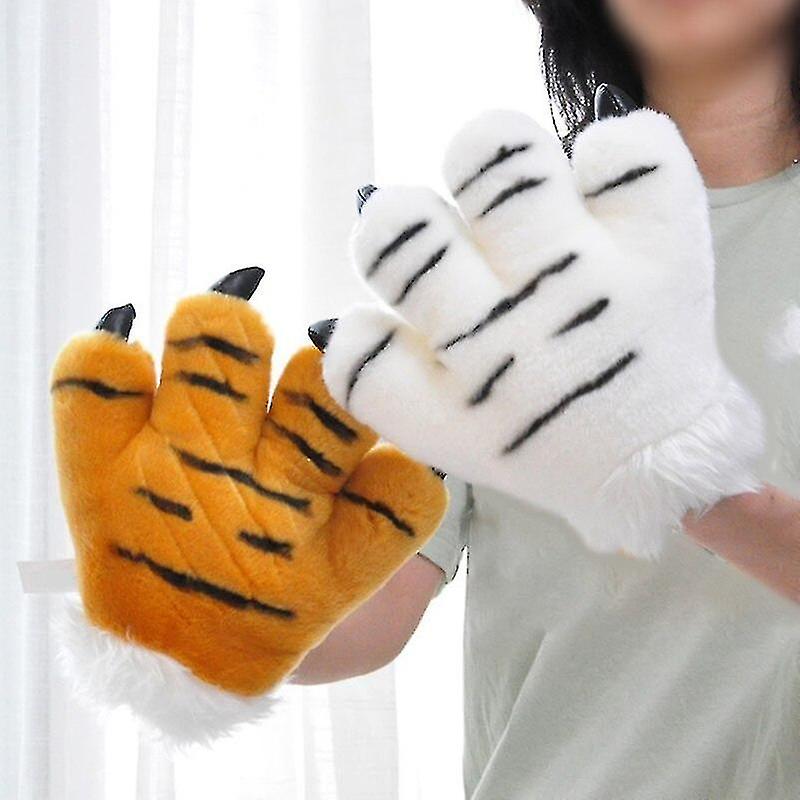 Simulation Tiger Paw Plush Gloves Striped Fluffy Animal Stuffed Toys Padded Hand Warmer Cosplay Costume Mitten