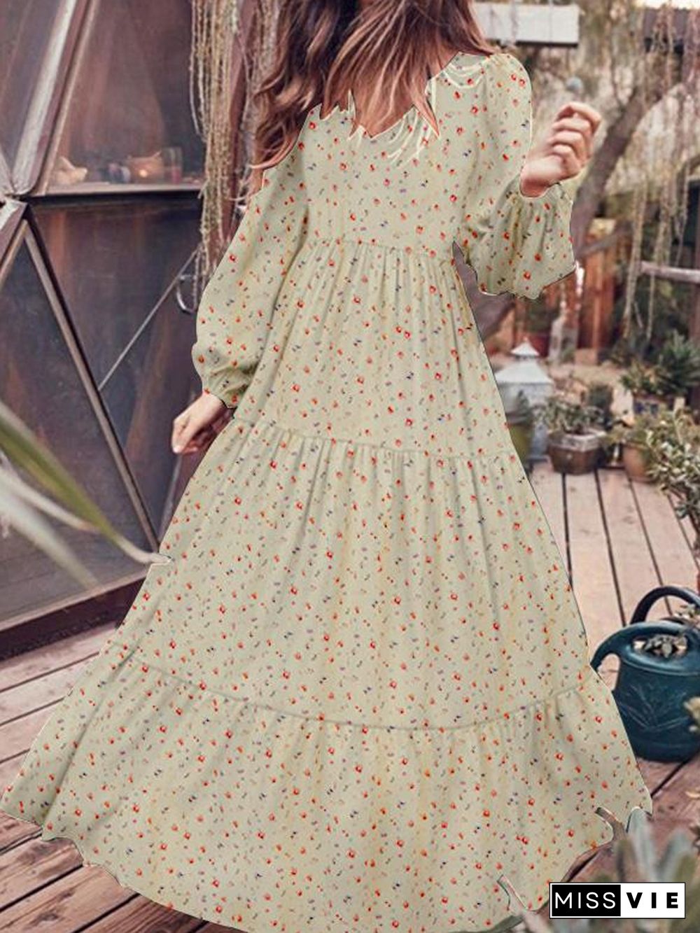 Women'S Dresses Temperament Chiffon V-Neck Long Sleeve Dress