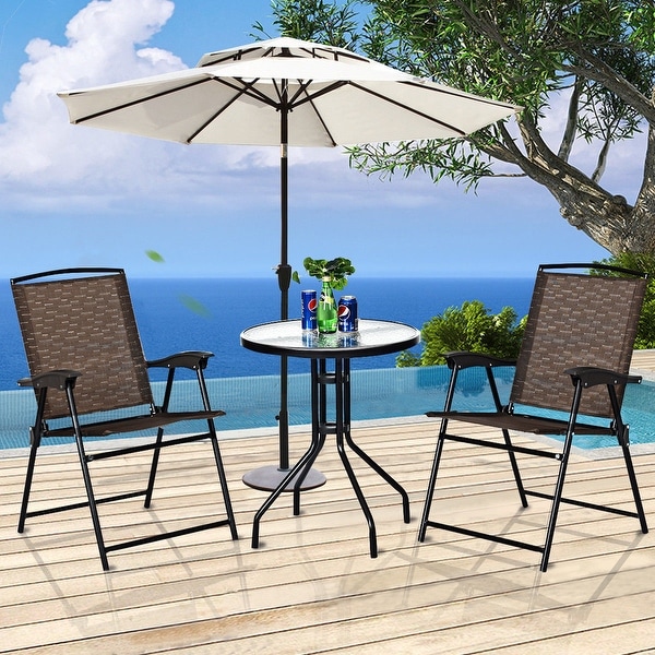 Costway 3PC Bistro Patio Garden Furniture Set 2 Folding Chairs Glass