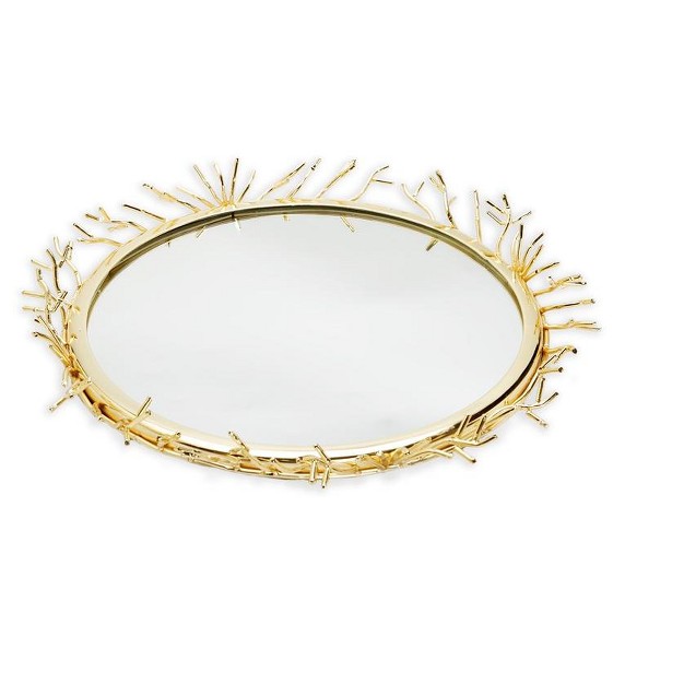 Classic Touch Decorative Round Mirror Tray With Gold Design Border