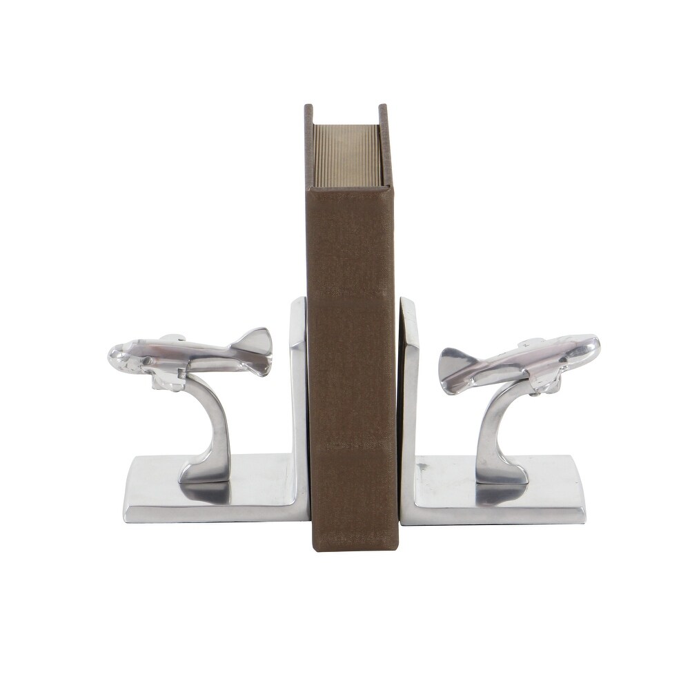 Silver Aluminum Contemporary Airplanes and Helicopters Bookends (Set of 2)   5 x 4 x 5