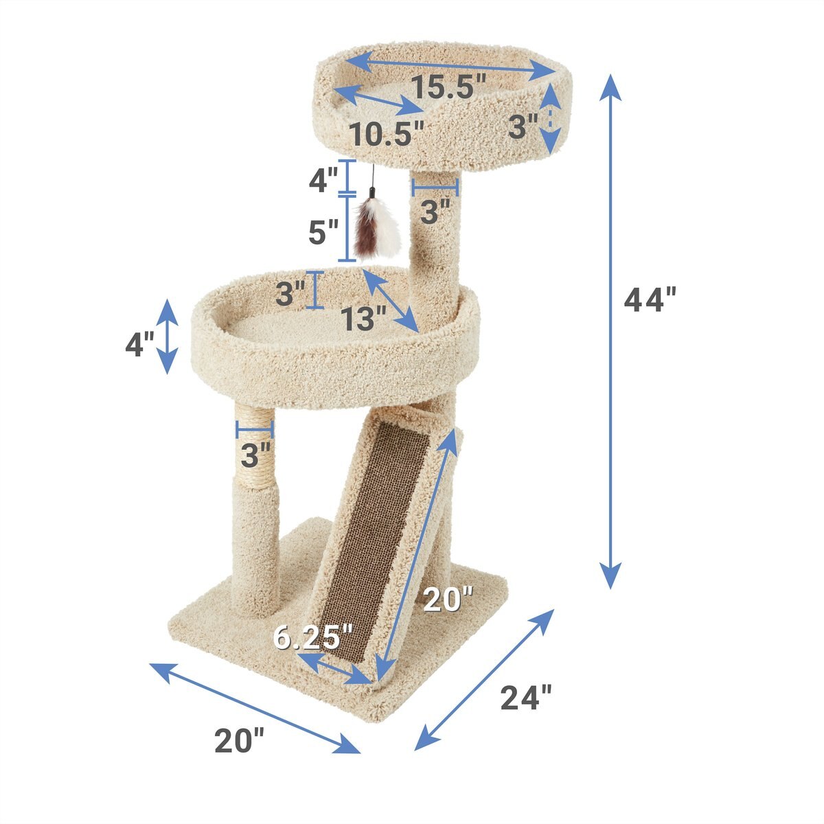 Frisco 44-in Real Carpet  Cat Tree with Replaceable Corrugate Scratcher