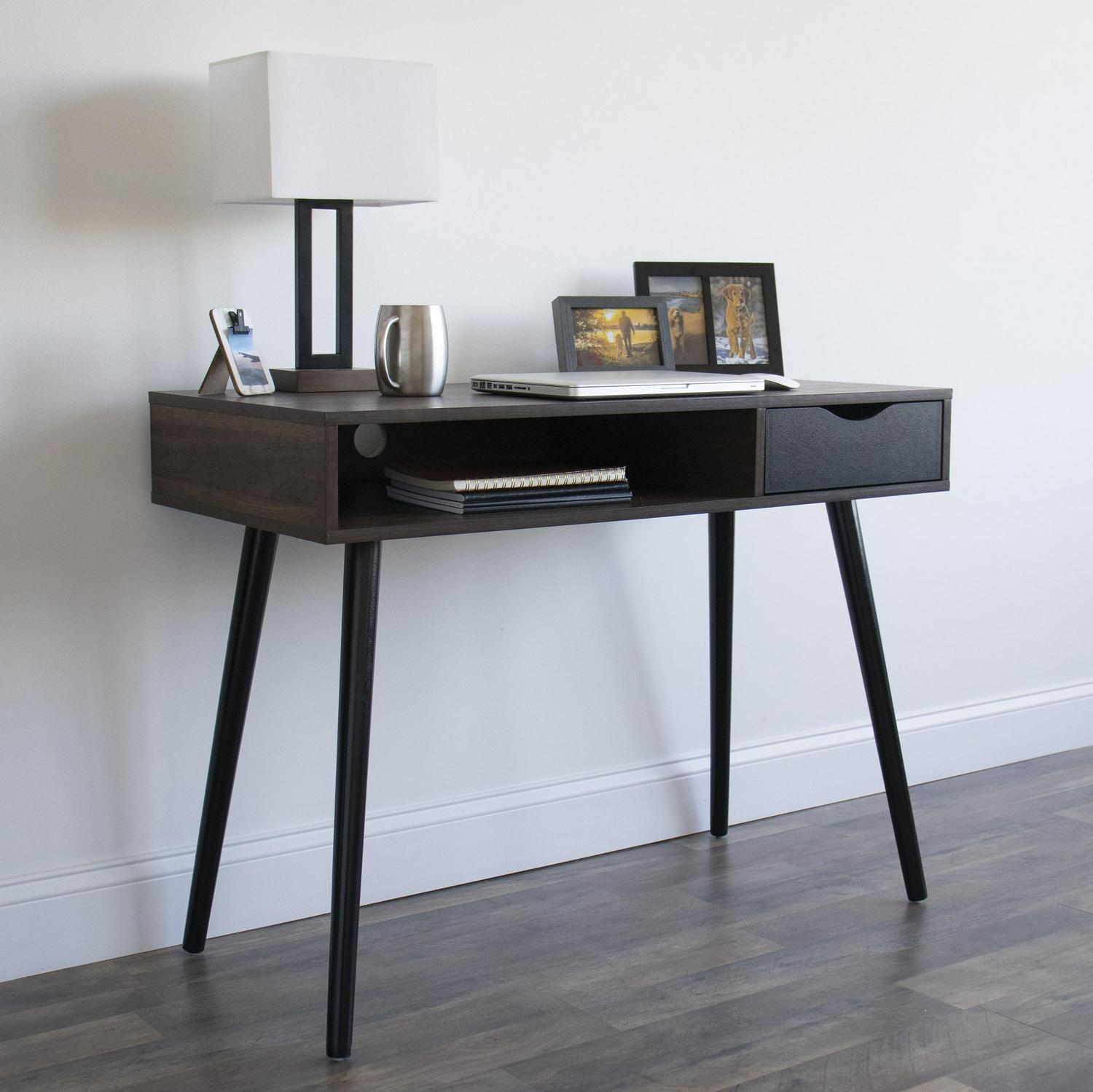 Humble Crew Writing Desk with Drawer Storage Dark Wood