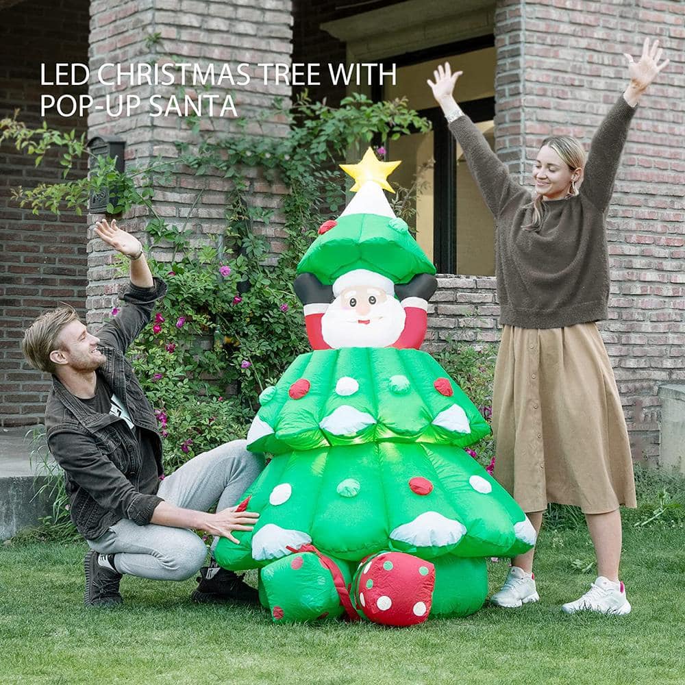 6 ft. Height Inflatable LED Lighted Christmas Tree with Pop up Santa and 2-Gift Boxes wal-VH372US