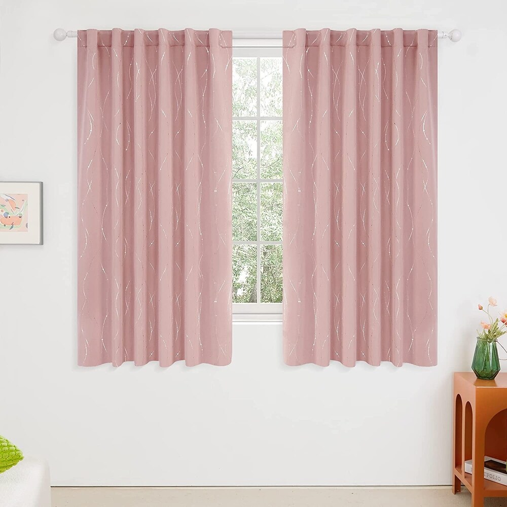 Deconovo Back Tab Silver Lines with Dots Curtain Panel Pairs(2 Panel)