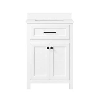 Home Decorators Collection Hanna 24 in. W x 19 in. D x 34.50 in. H Freestanding Bath Vanity in White with White Engineered Stone Top Hanna 24W