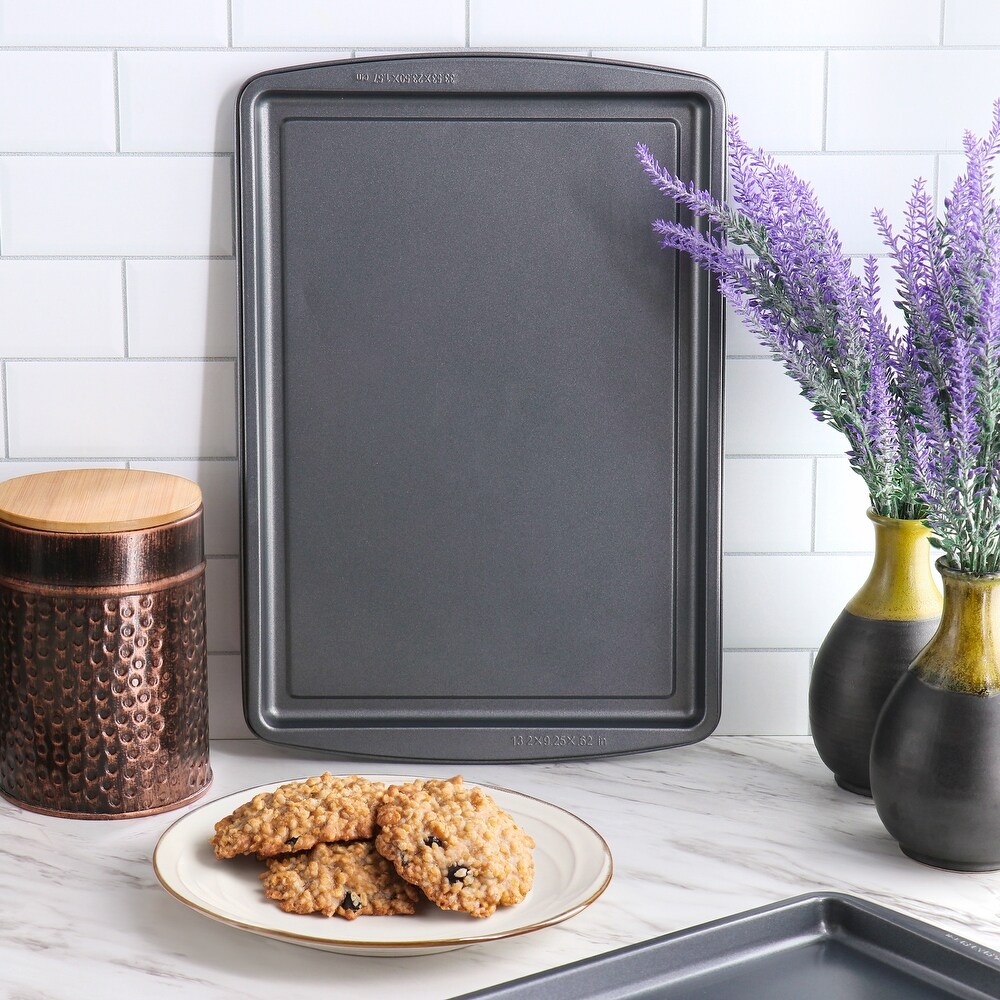 Simply Essential 3 Piece Nonstick Carbon Steel Baking Sheet Pan Set in Gray