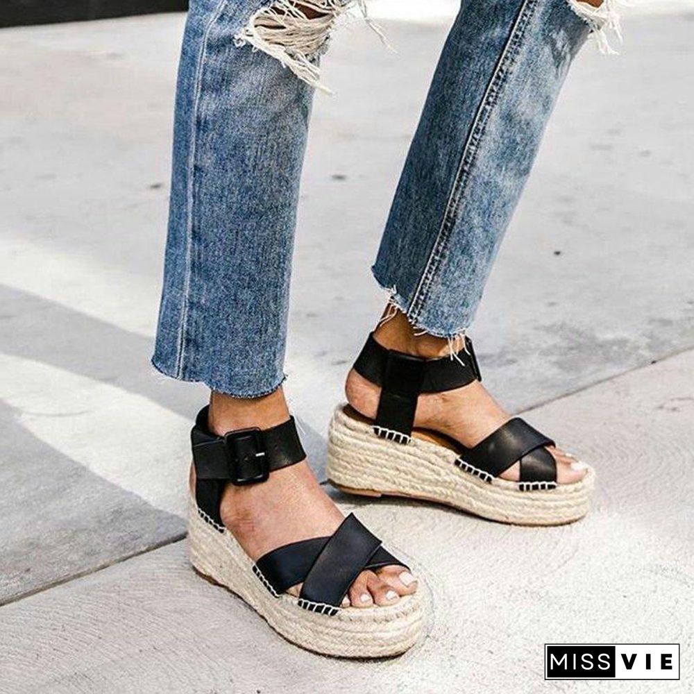 Womens Pu Casual Summer Wedge Heel Sandals