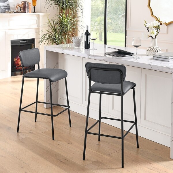 Pu Faux Leather Bar Stools Set of 2 Pub Barstools with Footrest