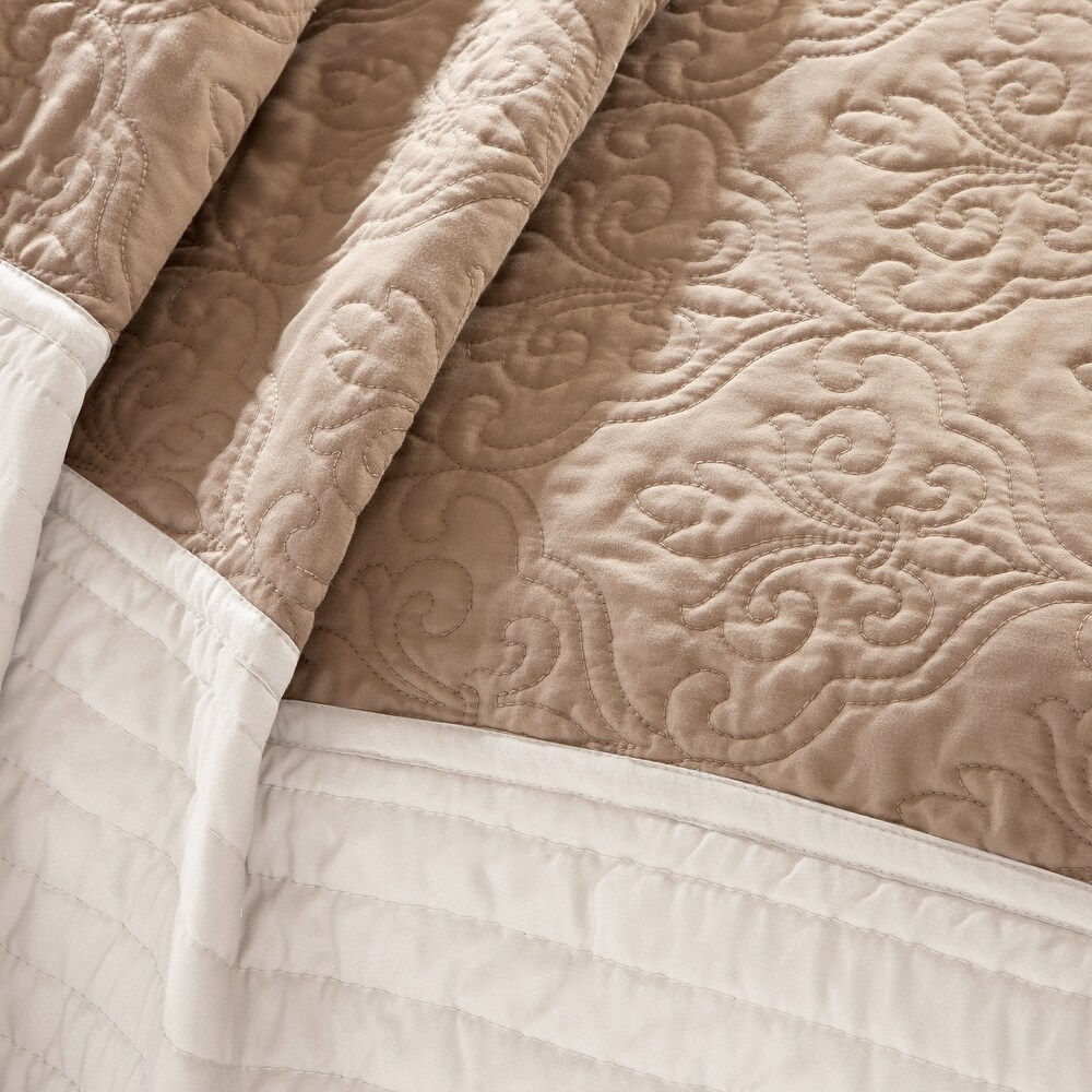 Madison Park Danville Beige 7 Piece Quilt Set with Euro Shams and Throw Pillows