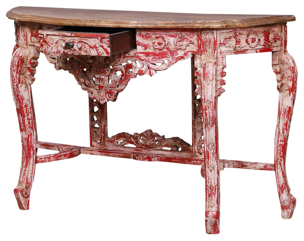 Wesley Distressed Red Reclaimed Wood French Hall Console Table   Farmhouse   Console Tables   by Sierra Living Concepts Inc  Houzz