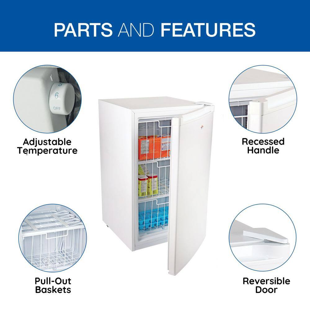 Koolatron Compact Upright Freezer 3.1 cu. Ft. (88L) White Energy-Efficient Manual Defrost Flat Back KTUF88