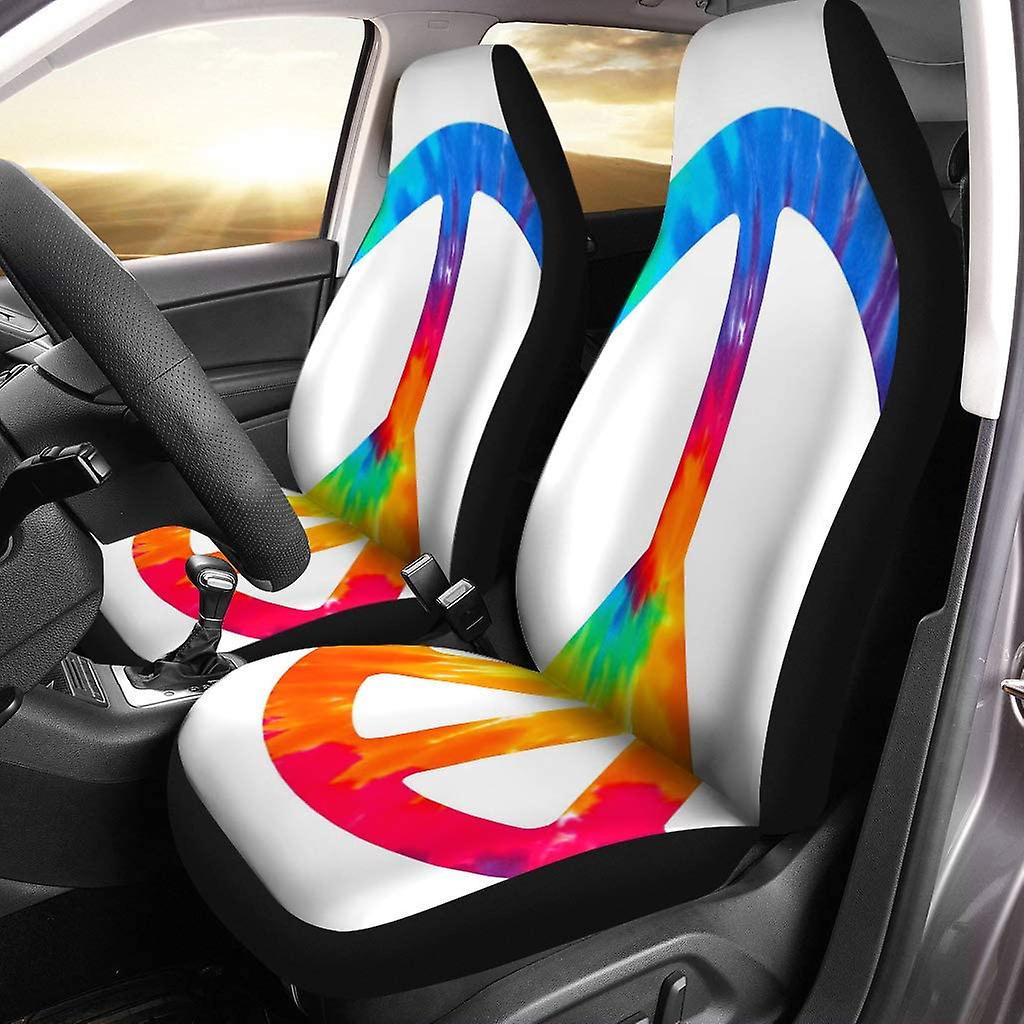 Set Of 2 Car Seat Covers Peace Love Universal Auto Front Seats Protector Fits For Car，suv Sedan，truck D 73615