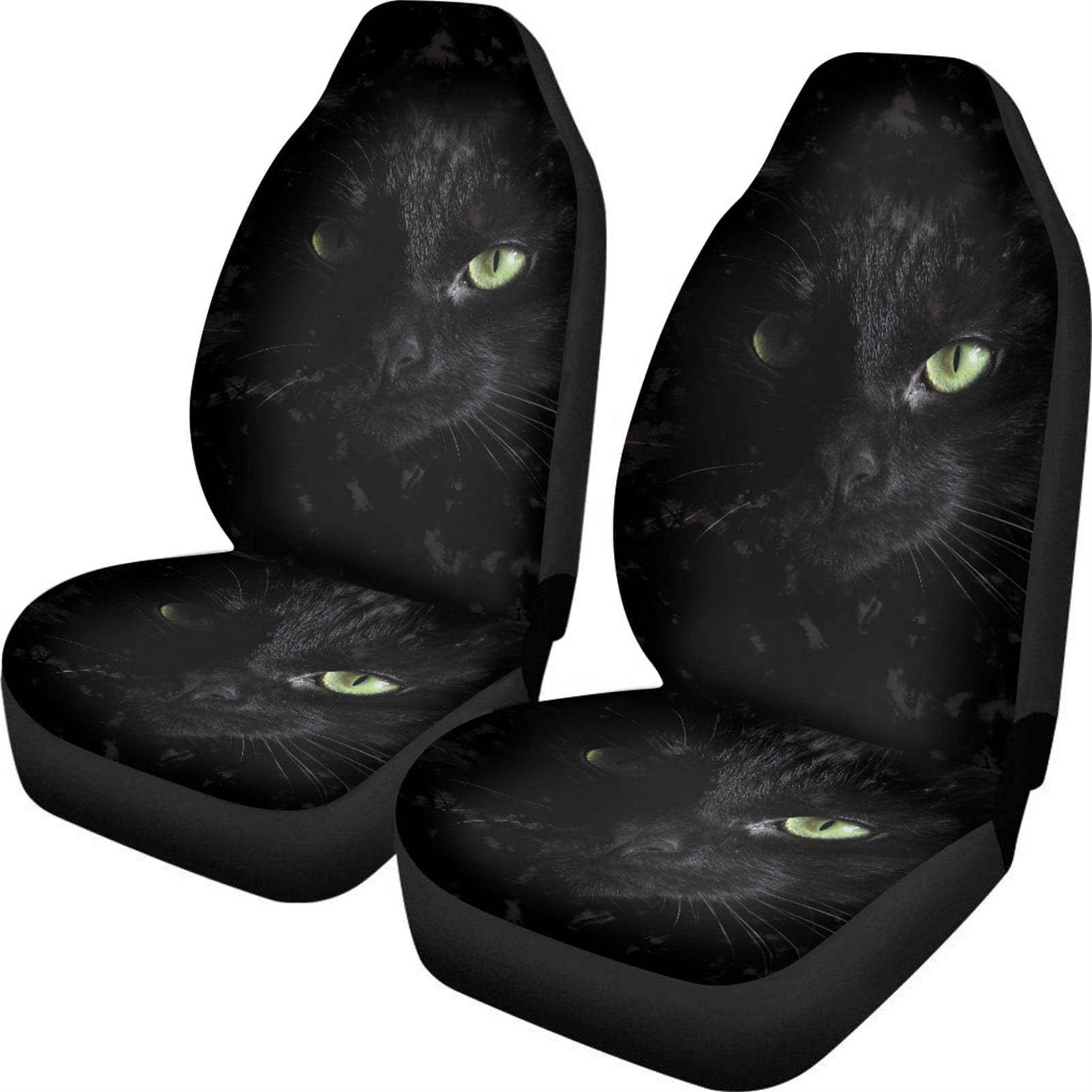 Xoenoiee 2 Pieces Car Seat Covers Black Cat Print Auto Bucket Seat Cover Protector Universal Fit for Cars， SUV， Sedan， Van， Trucks