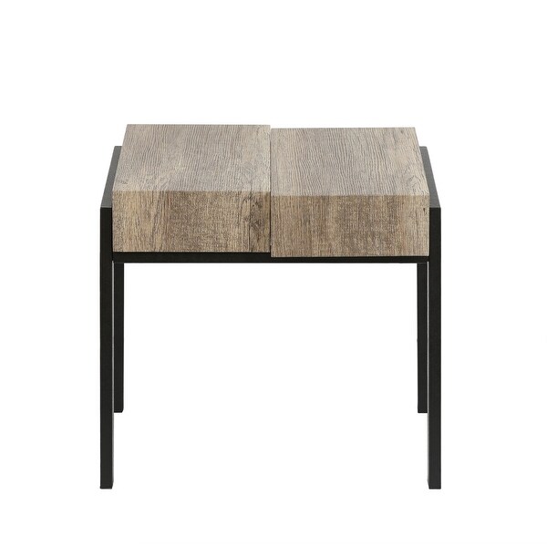 Rustic Oak Brown Manufactured Wood and Black Metal Side Table - 20