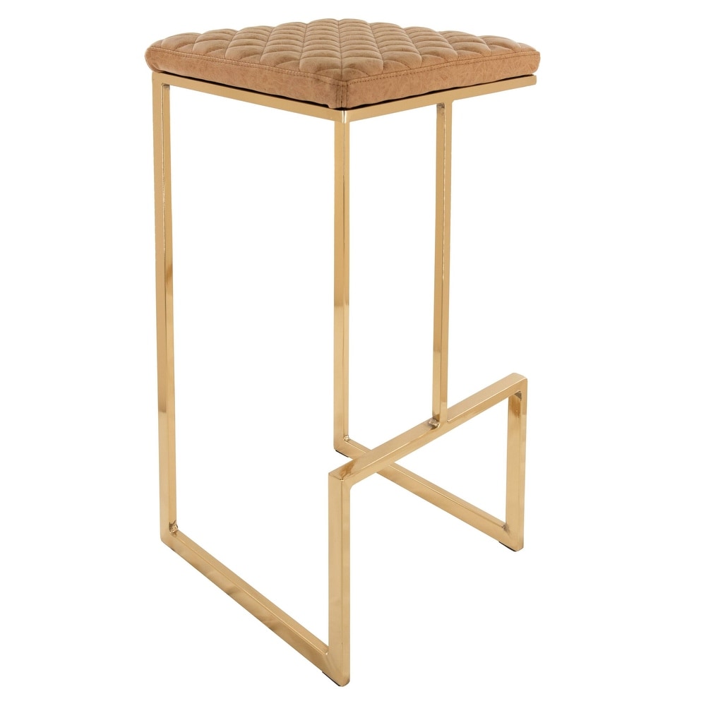 LeisureMod Quincy Modern tufted Leather Barstool Gold Metal Frame   29\