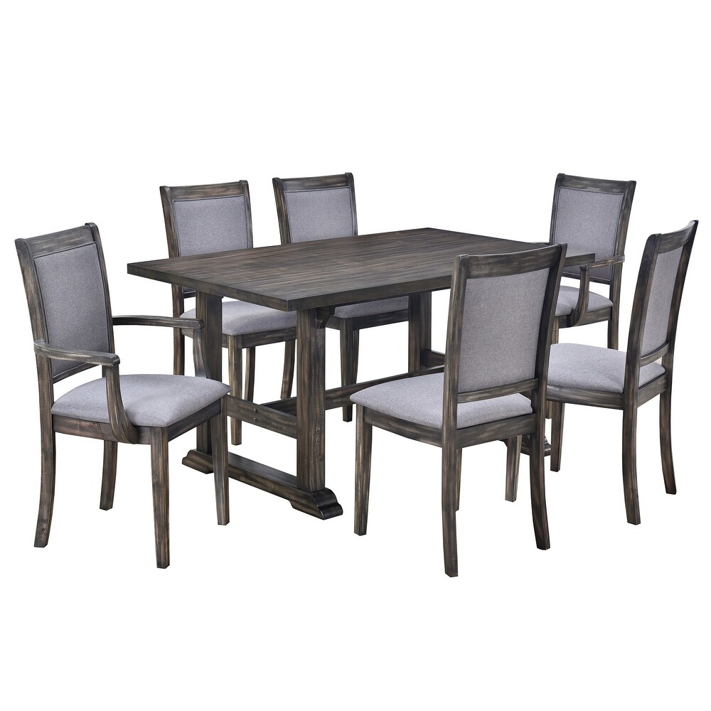 7 Piece Modern Wooden Dining Table Set with Upholstered Arm Dining Chairs and Rectangular Dining Table  for Dining Room