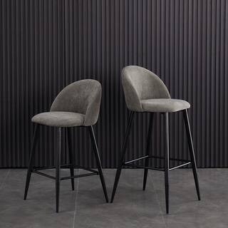 Homy Casa Haseeb 38 in. Grey Low Back Metal Frame Bar stool With Fabric Seat ( Set of 2) Haseeb Terry Grey